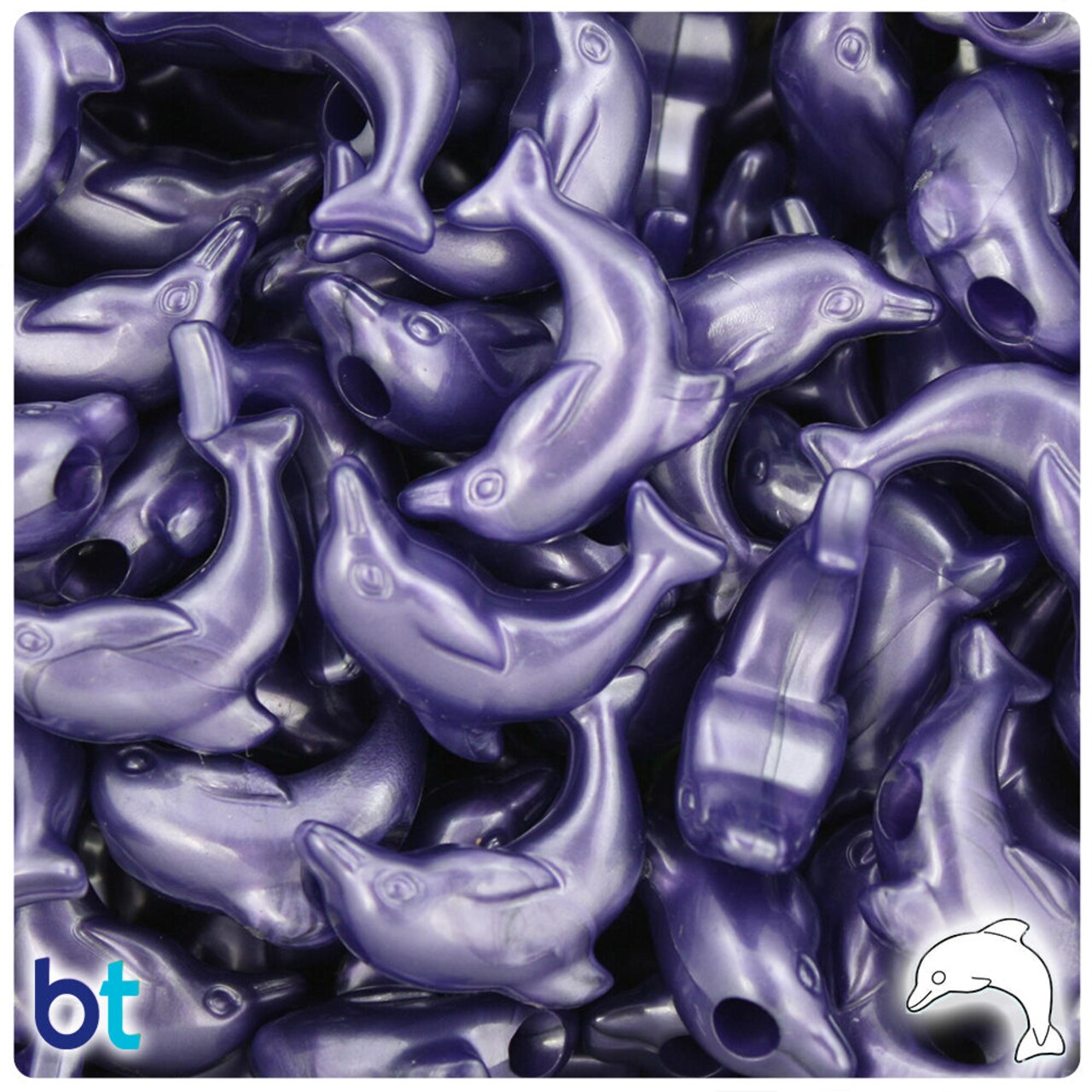 BeadTin Dark Purple Pearl 25mm Dolphin Plastic Pony Beads (24pcs)